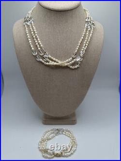 Beautiful 14k Gold Signed RTI Freshwater Pearl & Quartz Necklace & Bracelet Set