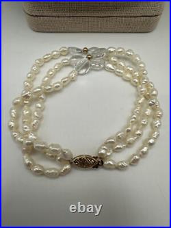 Beautiful 14k Gold Signed RTI Freshwater Pearl & Quartz Necklace & Bracelet Set