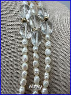 Beautiful 14k Gold Signed RTI Freshwater Pearl & Quartz Necklace & Bracelet Set