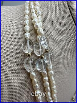 Beautiful 14k Gold Signed RTI Freshwater Pearl & Quartz Necklace & Bracelet Set