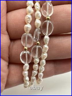 Beautiful 14k Gold Signed RTI Freshwater Pearl & Quartz Necklace & Bracelet Set