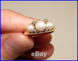 Beautiful 14k Solid Yellow Gold Pearl & Diamond Accent Ring (6) & Earrings Set