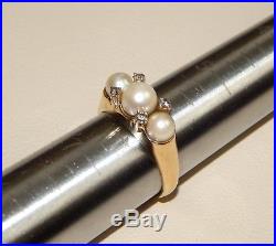 Beautiful 14k Solid Yellow Gold Pearl & Diamond Accent Ring (6) & Earrings Set