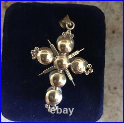 Beautiful 14kt Yellow Gold Cross Pendant Set With 6 Freshwater Pearls