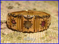 Beautiful 18ct Yellow Gold Ruby & Pearl Set Victorian Ring 1873 -Needs TLC, Boxed
