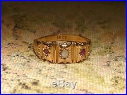 Beautiful 18ct Yellow Gold Ruby & Pearl Set Victorian Ring 1873 -Needs TLC, Boxed