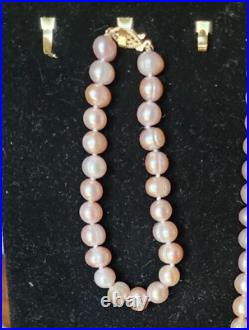 Beautiful Baroque Rose Pearl Necklace & Bracelet Set, 7mm, Sterling & 14k Gold