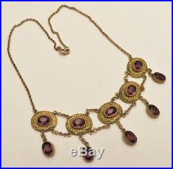 Beautiful Edwardian Gold Filled Bezel Set Amethyst Drop Dangle Necklace