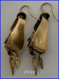 Beautiful Fine Victorian 15ct Gold & Almandine Garnets Set Pendant Drop Earrimgs