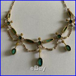 Beautiful Fine Victorian 15ct Gold Natural Turquoise & Seed Pearl Set Necklace