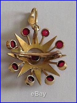 Beautiful Fine Victorian 15ct Gold Seed Pearl & Ruby Set Star Pendant