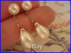 Beautiful, Fine Vintage 1950's 9CT Gold Simulated Pearls Set Dangling Earrings