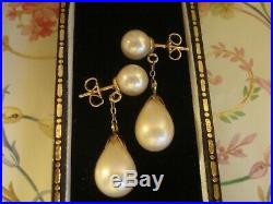 Beautiful, Fine Vintage 1950's 9CT Gold Simulated Pearls Set Dangling Earrings