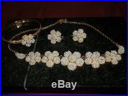 Beautiful Handmade 18 k Gold Flower Set with Pearls Necklace Earrings Bangle