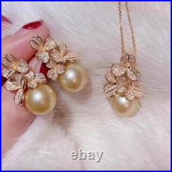 Beautiful NATURAL SOUTH SEA golden 10-11mm pearl pendant NECKLACE earring set