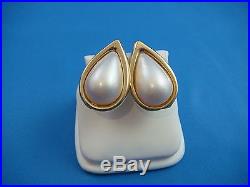 Beautiful Pear-shaped Mabe Pearl Earrings Set In 14k Yellow Gold, Safety Locks