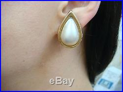 Beautiful Pear-shaped Mabe Pearl Earrings Set In 14k Yellow Gold, Safety Locks