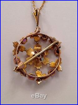 Beautiful Victorian 9ct Gold Amethyst & Seed Pearl Set Pendant Brooch Necklace