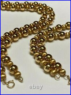 Beautiful Vintage 14k Gold Ball Bead Necklace And Bracelet Jewelry Set