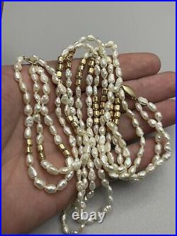 Beautiful Vintage. 585 14K Solid Yellow Gold Estate Pearl Necklace Bracelet Set