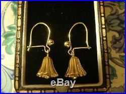 Beautiful Vintage Finely Crafted 9CT Gold Dangling Bells Set Drop Earrings