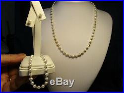 Beautiful Vtg 14k Gold Genuine Cultured Pearl Necklace Earrings Bracelet Set Nos