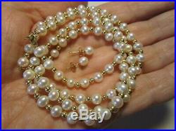 Beautiful Vtg 14k Gold Genuine Cultured Pearl Necklace Earrings Bracelet Set Nos