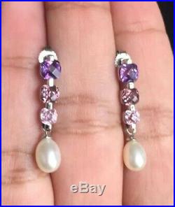 Beaverbrooks 9ct White Gold Pearl Amethyst Pink Sapphire Earrings Necklace Set
