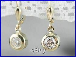 Bezel Set Diamond Drop Dangle Earrings 14K Yellow Gold Over Anniversary Gift