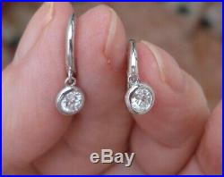 Bezel Set Diamond Drop Earrings 14K White Gold custom made
