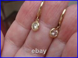 Bezel Set Diamond Drop Earrings 14K Yellow Gold Custom