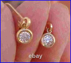 Bezel Set Diamond Drop Earrings 14K Yellow Gold custom made Leverback