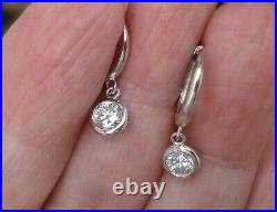 Bezel Set Diamond Drop Hoops Earrings 14K White Gold