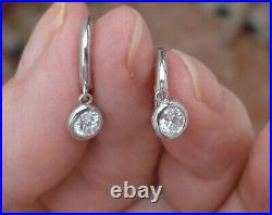 Bezel Set Diamond Drop Hoops Earrings 14K White Gold