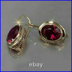 Bezel Set Engagement Dangle Drop Earrings 14K Yellow Gold Over 3.5 Ct Oval Ruby