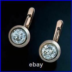 Bezel Set Engagement Solitaire Earrings 1.85 Ct Moissanite 14k Rose Gold Filled