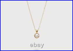 Bezel Set Fresh White Round Shape Pearl In 10K Yellow Gold Solitaire Pendant