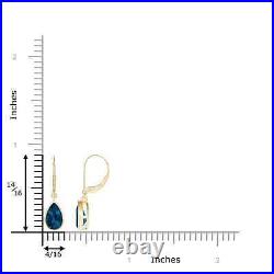 Bezel-Set Pear London Blue Topaz Leverback Drop Earrings in 14K Yellow Gold