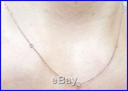 Bezel set genuine pink. 17ct Diamond rose solid 14k gold by yard necklace