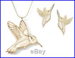 Bird Necklace and Earrings Set- Gold Hummingbird Jewelry Pearl Polymer Clay