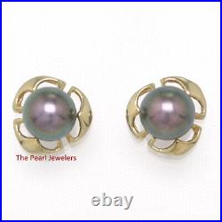 Black Cultured Pearl Earring & Pendant Set 14k Solid Yellow Gold TPJ
