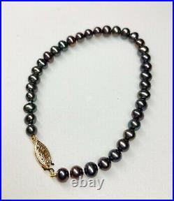 Black Freshwater Cultured Pearls necklace/bracelet/earring set 14kt gold