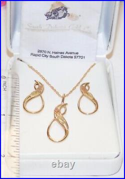 Black Hills Gold 10 kt 12 kt Leaves Drop Earrings Pendant Set