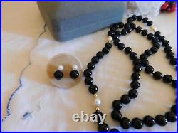 Black Onyx Pearl 14K Gold Necklace, Bracelet and Earrings Three Piece Set