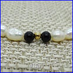 Black Onyx, Pearl & Gold Bead Necklace, Bracelet & Earrings Jewelry Set