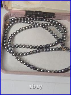 Black Peacock Cultured Pearl Necklace & Bracelet Set With 14kt Gold Clasp 18