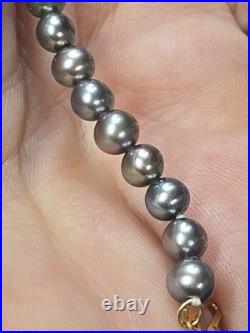 Black Peacock Cultured Pearl Necklace & Bracelet Set With 14kt Gold Clasp 18