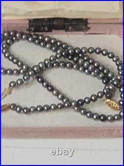 Black Peacock Cultured Pearl Necklace & Bracelet Set With 14kt Gold Clasp 18