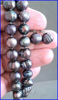 Black TAHITIAN PEARL with 14K WHITE GOLD 17 NECKLACE + Dangle EARRING SET KGH