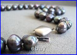 Black TAHITIAN PEARL with 14K WHITE GOLD 17 NECKLACE + Dangle EARRING SET KGH